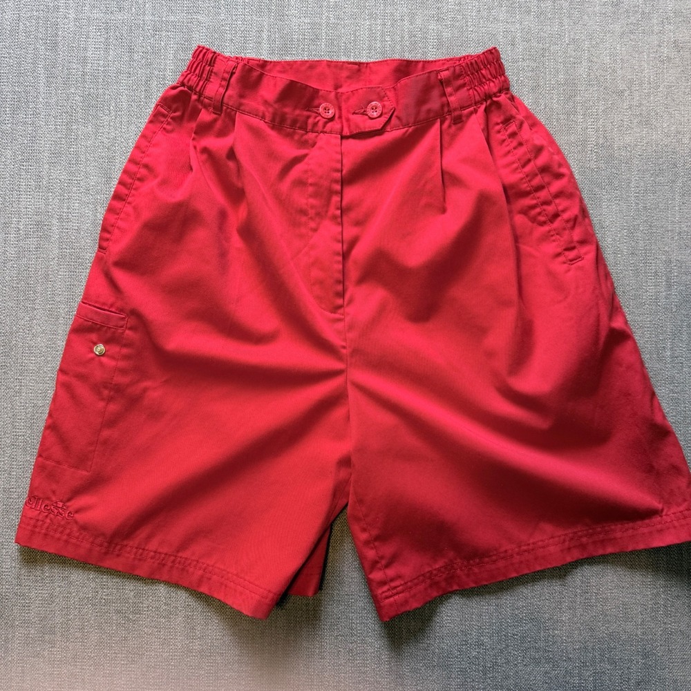 Vintage Ellesse Red High Waisted Pleated Sport Shorts Womens Size 8 Retro‎ 90s